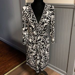 BCBGMaxAzria Black & Cream Printed Faux Wrap Dress